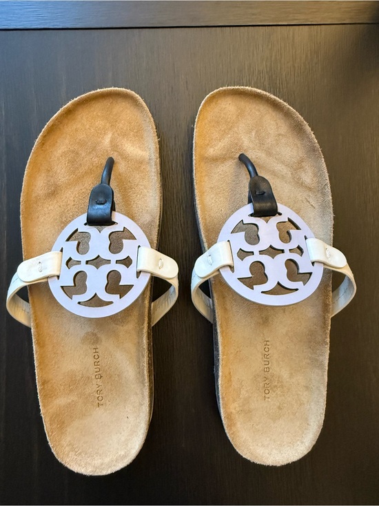 Tory Burch Shoes - Tory Burch Miller Cloud Lavender Ivory Black Sandals w/ Tan Suede Footbed
